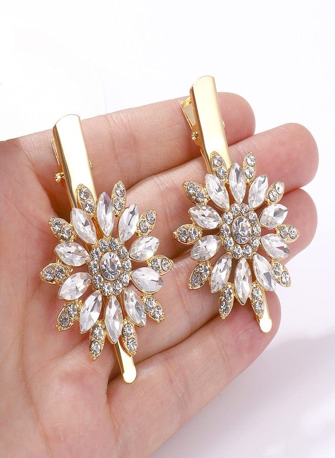 HSWE Crystal Hair Clips Large Sparkle Rhinestone Flower Design Alligator Metal Clip Non-Slip Floral Duckbill Hairpins Bling French Fancy Hair Barrettes for women Girls Hair Jewelry Accessories - Image 5