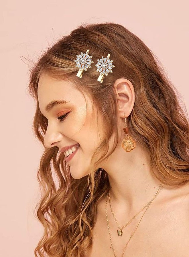 HSWE Crystal Hair Clips Large Sparkle Rhinestone Flower Design Alligator Metal Clip Non-Slip Floral Duckbill Hairpins Bling French Fancy Hair Barrettes for women Girls Hair Jewelry Accessories - Image 2