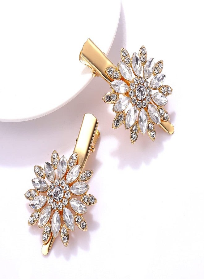 HSWE Crystal Hair Clips Large Sparkle Rhinestone Flower Design Alligator Metal Clip Non-Slip Floral Duckbill Hairpins Bling French Fancy Hair Barrettes for women Girls Hair Jewelry Accessories - Image 4