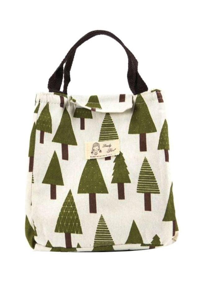 Generic Printed Insulated Canvas Lunch Bag White/Green 23x20x16cm 