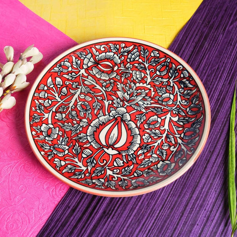 Caffeine Ceramic Handmade Stoneware Red Mughal Dinner Plates10 inch Set of 2 Ceramic Plates for Dinner (Microwave & Dishwasher Safe) - Image 4