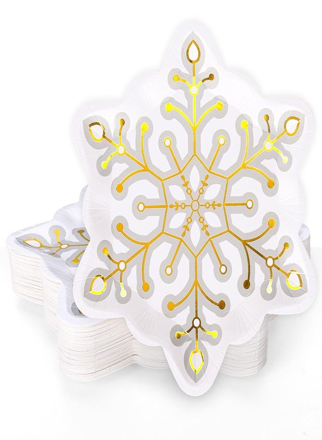 Whaline 48 Pack Christmas Paper Plates Snowflake Shape Disposable Plates Gold Foil Winter Decorative Tableware for Dessert Appetizer Xmas Party Supplies, 8.6 x 9.7 Inch - Image 1