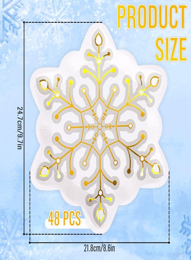 Whaline 48 Pack Christmas Paper Plates Snowflake Shape Disposable Plates Gold Foil Winter Decorative Tableware for Dessert Appetizer Xmas Party Supplies, 8.6 x 9.7 Inch - Image 2