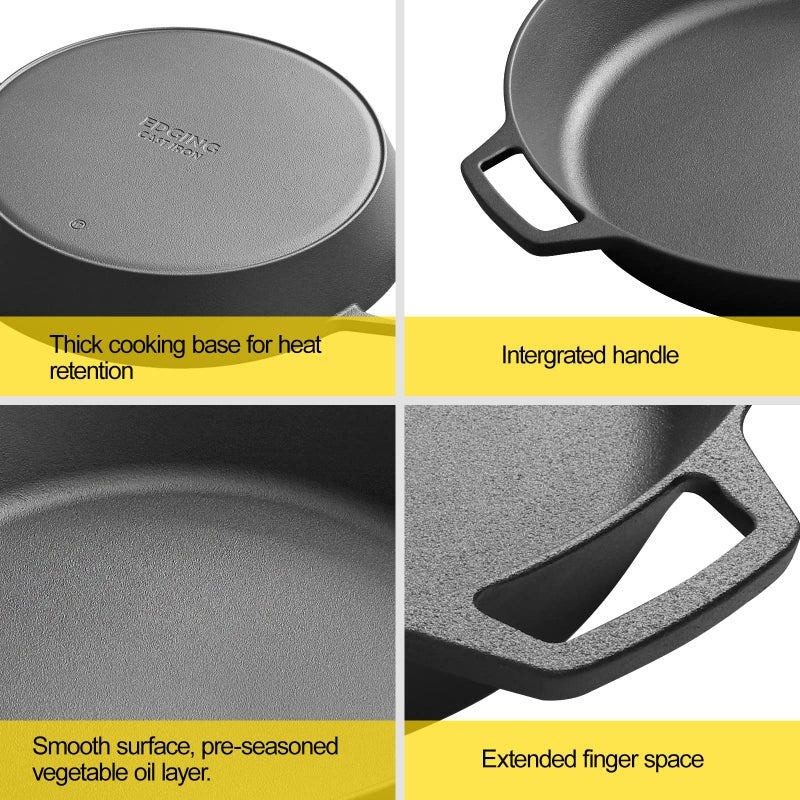EDGING CASTING Pre-Seasoned Large Cast Iron Skillet 17 Inch, Dual Handle Outdoor Camping Frying Pan, Pizza Pan, Use for Grill, Stovetop, Induction, Oven Safe Cookware - Image 5
