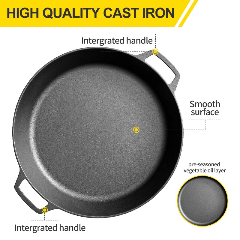 EDGING CASTING Pre-Seasoned Large Cast Iron Skillet 17 Inch, Dual Handle Outdoor Camping Frying Pan, Pizza Pan, Use for Grill, Stovetop, Induction, Oven Safe Cookware - Image 3
