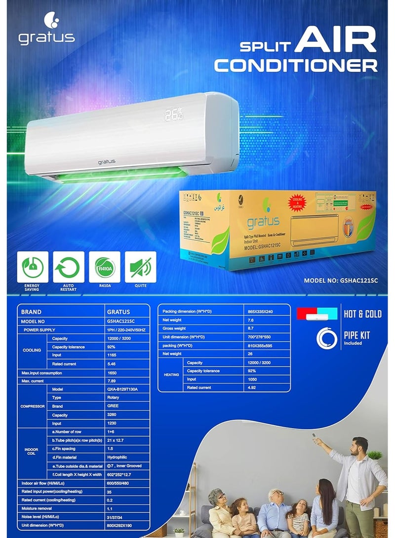 gratus GSHAC121SC – 1 Ton 4‑Way Hot & Cold Split Air Conditioner (Rotary Compressor, Smart R410A System) - Image 2