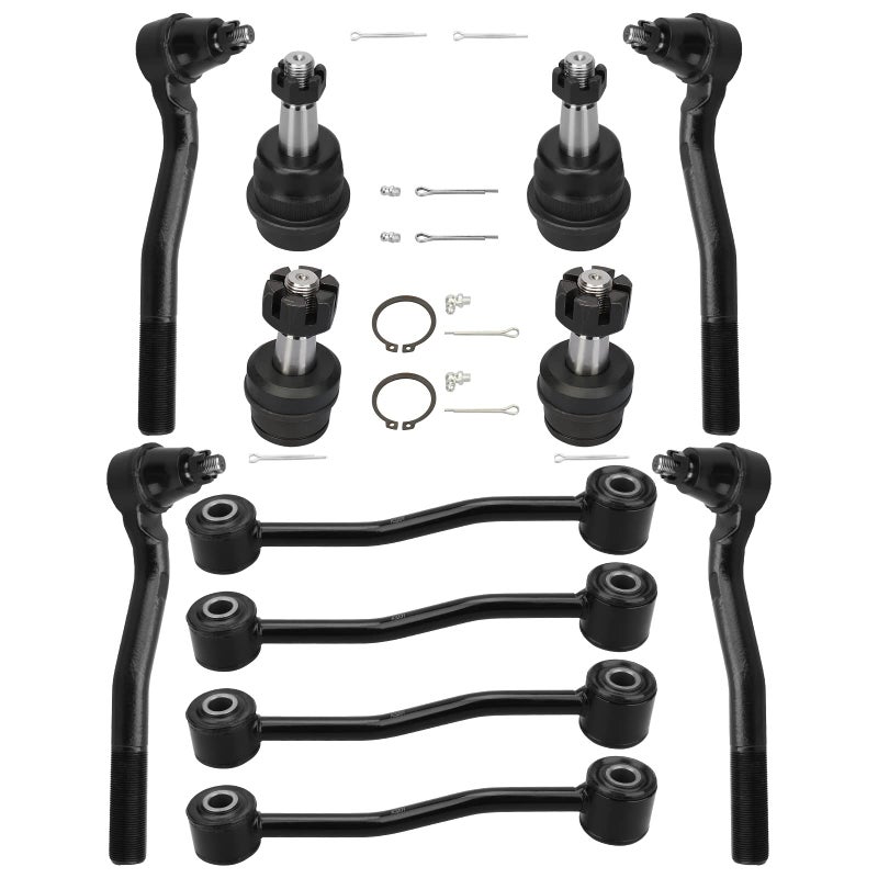 عصا توصيل أمامية خارجية و قضبان توازن أمامية وخلفية و مفاصل كروية علوية وسفلية لمركبة جيب جراند شيروكي 1999 2000 2001 2002 2003 2004 مجموعة تعليق 12 قطعة