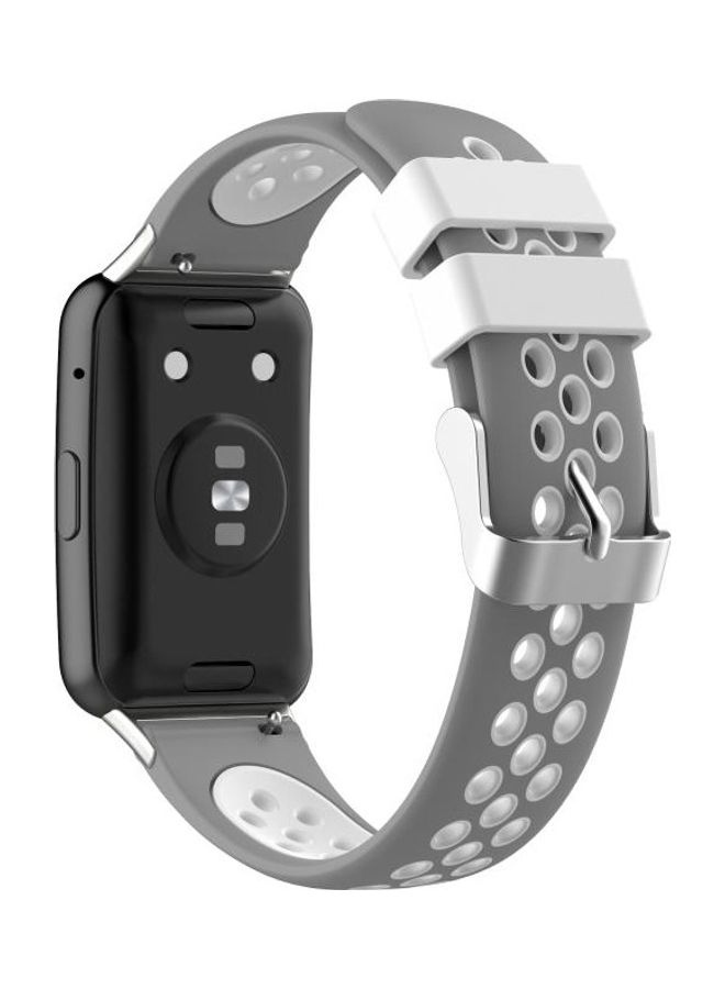 NIBEMINENT Silicone Replacement Strap Watchband For Huawei Watch Fit 18mm Clasp Style Grey - Image 5