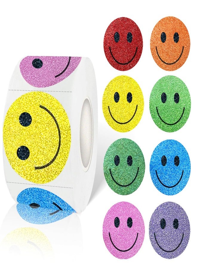 Yeachlaing 1.5 Inch Shiny Happy Face Stickers Circle Dots Labels Reward Stickers Teachers Sticker (500PCS,Multicolored) - Image 1