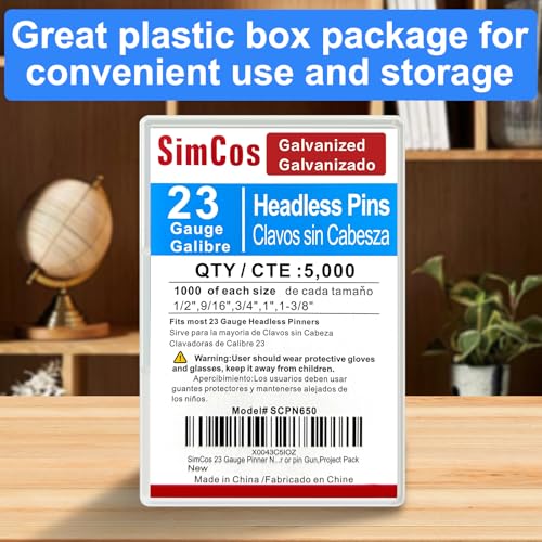 SimCos 23 Gauge Pinner Nails 1/2"~1-3/8" Headless Pin Nails for 23 GA Pneumatic or Electric Pinner or pin Gun (1/2"+9/16"+3/4"+1"+1-3/8" -5000pcs) - Image 3