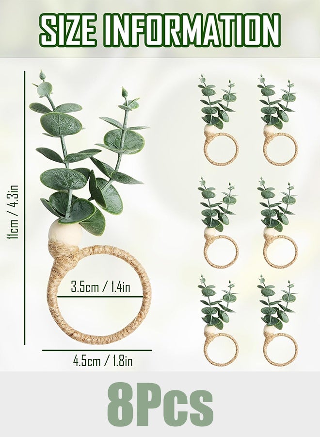8 قطع من حلقات مناديل أوراق الكينا، حلقات مناديل ريفية، حلقات مناديل خشبية، حلقات مناديل أوراق خضراء بوهو للربيع والصيف، عيد الشكر، عيد الميلاد، رمضان، عيد الأضحى، ديكور طاولة الزفاف - Image 3