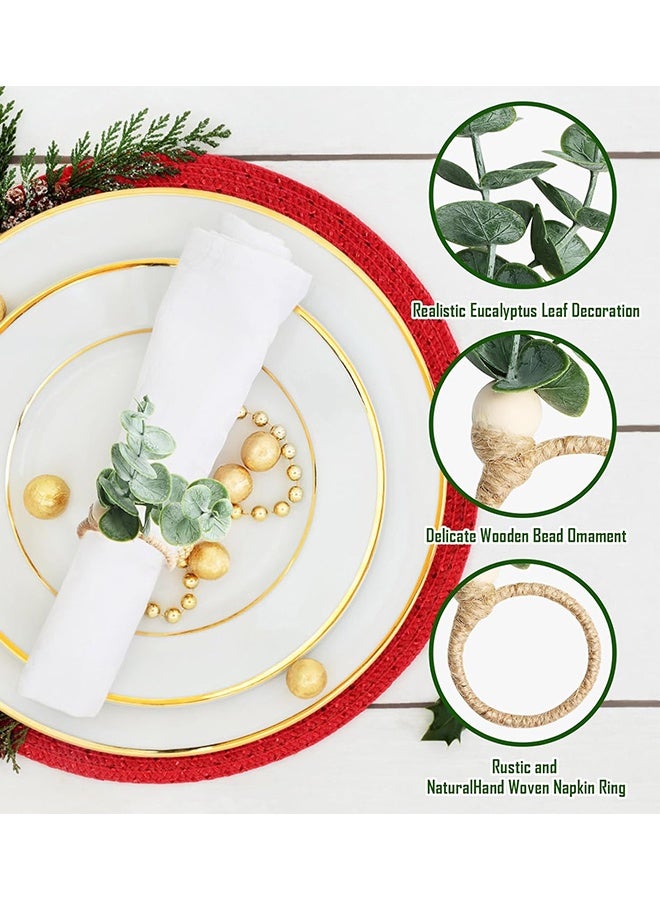 8 قطع من حلقات مناديل أوراق الكينا، حلقات مناديل ريفية، حلقات مناديل خشبية، حلقات مناديل أوراق خضراء بوهو للربيع والصيف، عيد الشكر، عيد الميلاد، رمضان، عيد الأضحى، ديكور طاولة الزفاف - Image 2