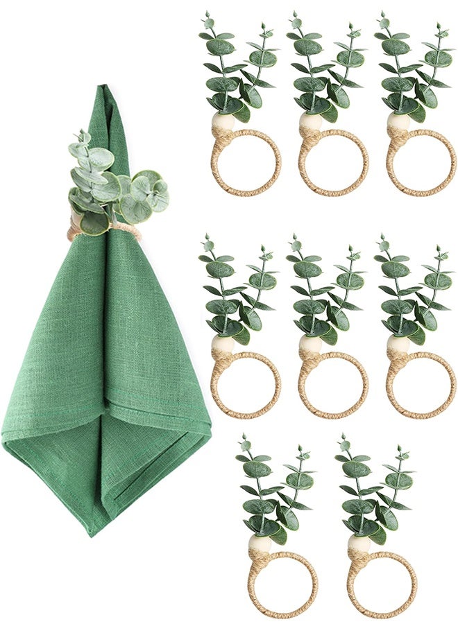 8 قطع من حلقات مناديل أوراق الكينا، حلقات مناديل ريفية، حلقات مناديل خشبية، حلقات مناديل أوراق خضراء بوهو للربيع والصيف، عيد الشكر، عيد الميلاد، رمضان، عيد الأضحى، ديكور طاولة الزفاف - Image 1