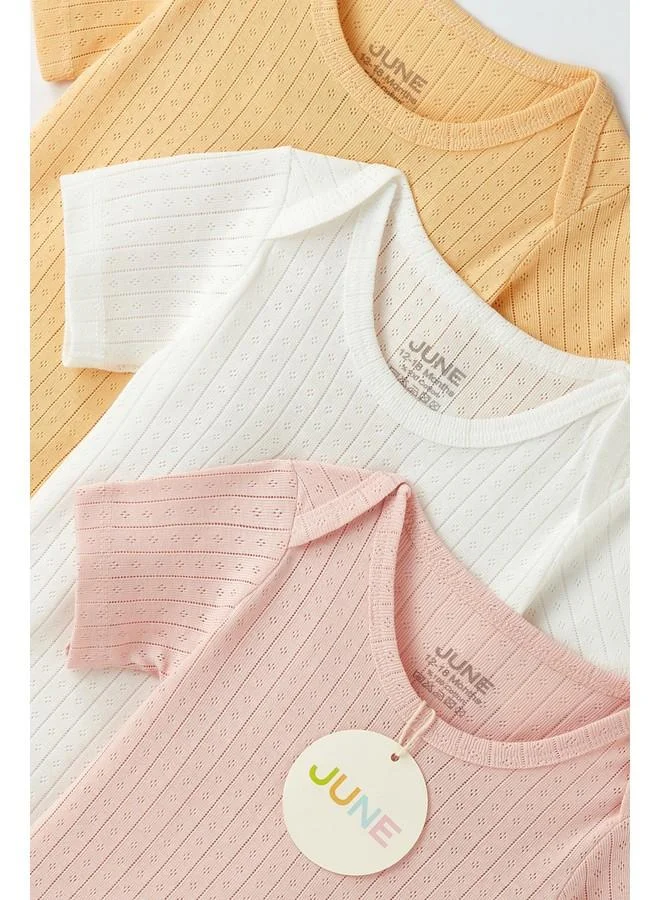 JUNE June Baby Openwork 3-Pack Baby Bodysuit Ecru - Peach - Salmon