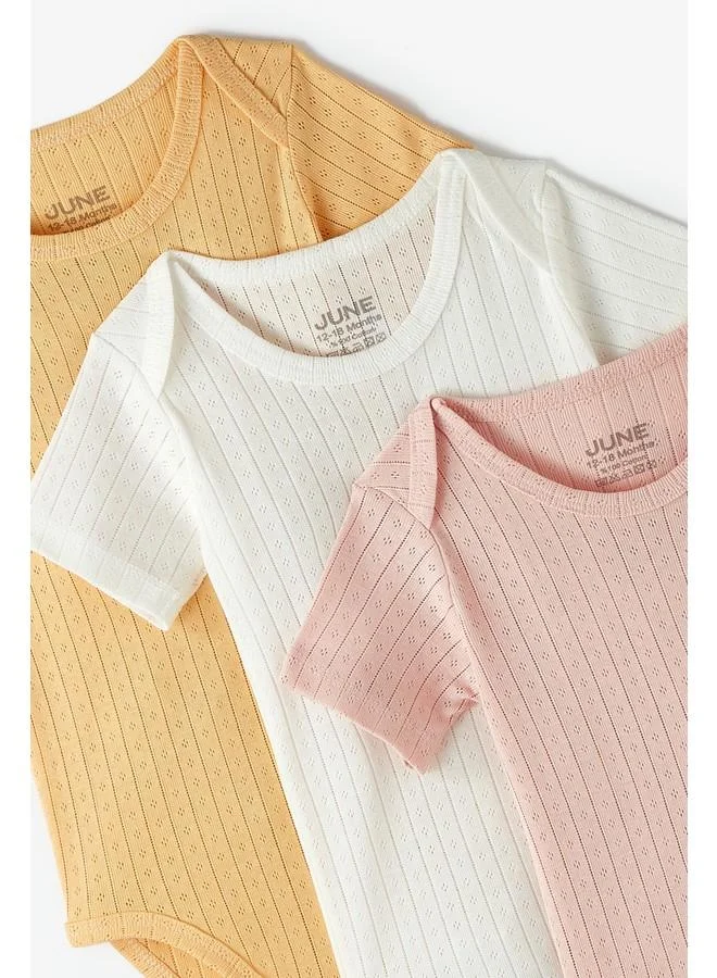 JUNE June Baby Openwork 3-Pack Baby Bodysuit Ecru - Peach - Salmon