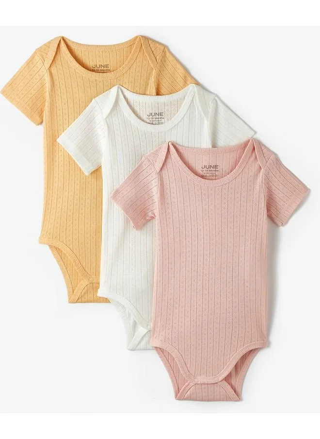 جون June Baby Openwork 3-Pack Baby Bodysuit Ecru - Peach - Salmon