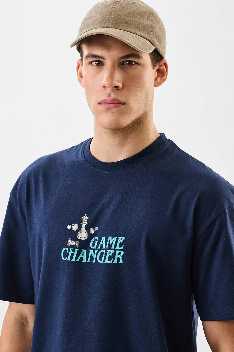 Snitch Navy Navy Graphic Half Sleeve Oversized T-Shirt for Men | Best Price UAE