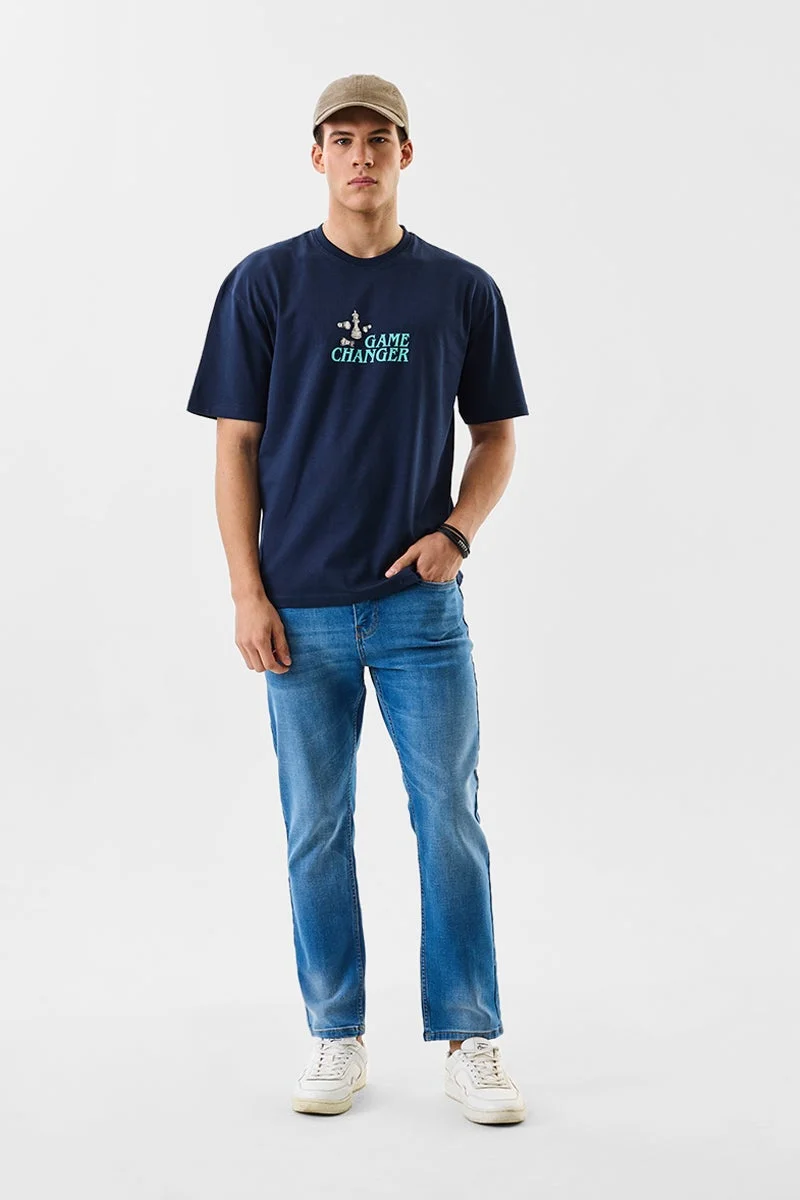 Snitch Navy Navy Graphic Half Sleeve Oversized T-Shirt for Men | Best Price UAE