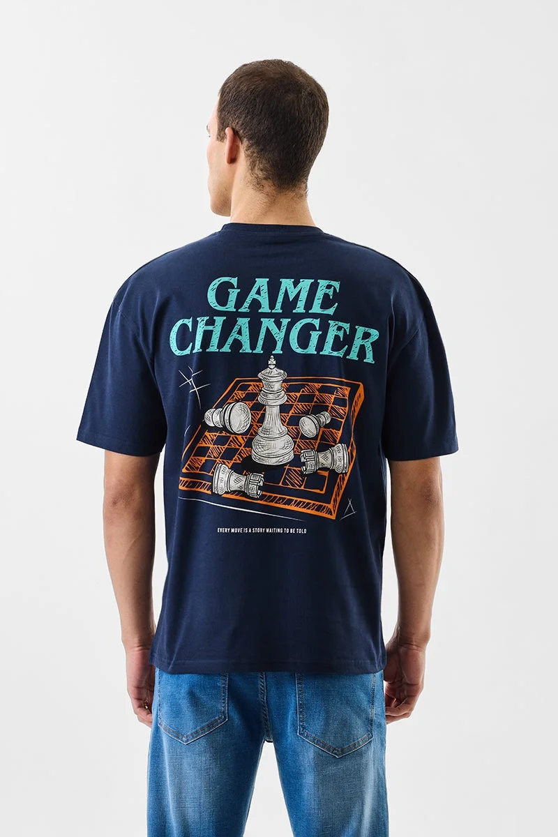 Snitch Navy Navy Graphic Half Sleeve Oversized T-Shirt for Men | Best Price UAE