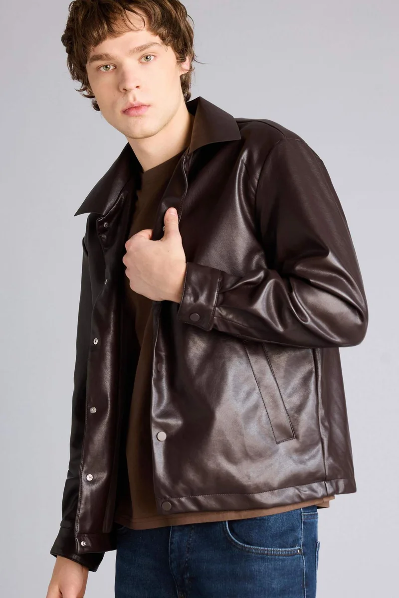 ديفاكتو Regular Fit Faux Leather Jacket