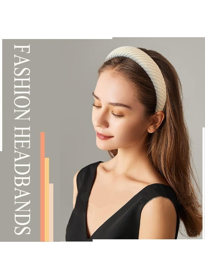 CLENEA 3Pcs Knitted Padded Headbands for Women Girls, 1.2 inch Wide Solid Hairbands Non-Slip Hair Hoops Fashionable and Elegant Face Wash Hair Clip Black Brown White - Image 3