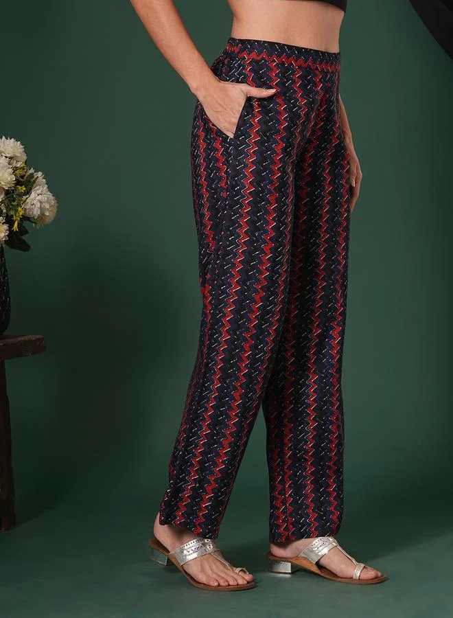 globus Blue Cotton Striped Ethnic Parallel Trousers
