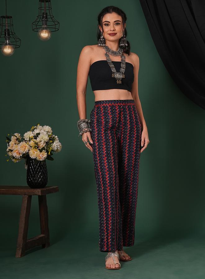 globus Blue Cotton Striped Ethnic Parallel Trousers - Image 1