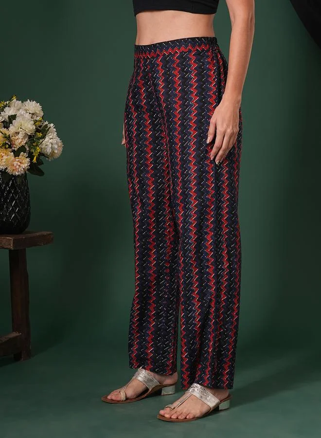 globus Blue Cotton Striped Ethnic Parallel Trousers