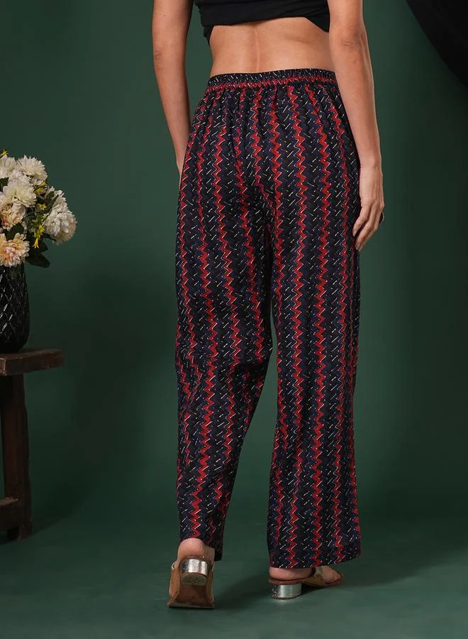 globus Blue Cotton Striped Ethnic Parallel Trousers