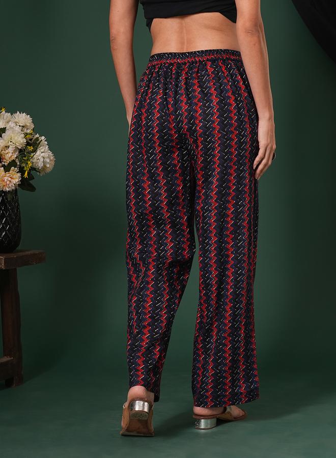 globus Blue Cotton Striped Ethnic Parallel Trousers - Image 5