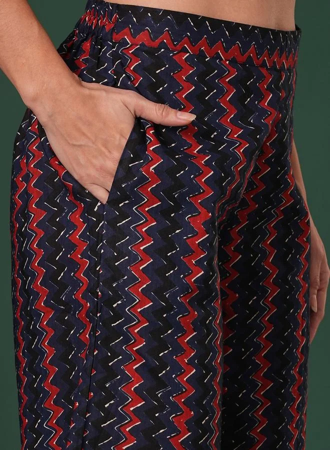 globus Blue Cotton Striped Ethnic Parallel Trousers
