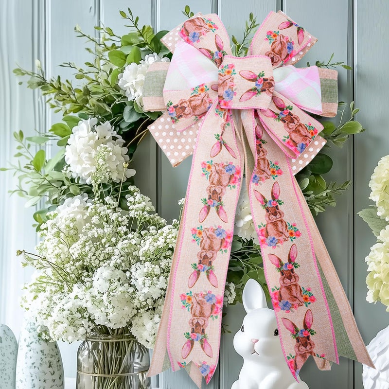 LaRibbons Easter Ribbon Wired 4 Rolls 2.5 Inch x 24 Yards TTL, Floral and Bunny Easter Ribbon with Plaid and Polka Dot for Crafts Spring Wreath Gift Wrapping Bow Decoration - Image 4