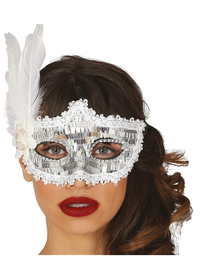 Fiestas Guirca Silver Mask With Feather