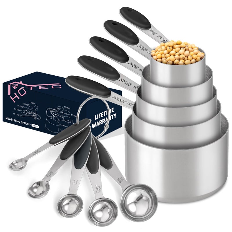 HOTEC 10-PACK Measuring Cups and Spoons Set, Kitchen Gadagets Cooking Baking,Heavy Duty & Dishwasher Safe for Dry and Liquid Ingredients,Black - Image 1