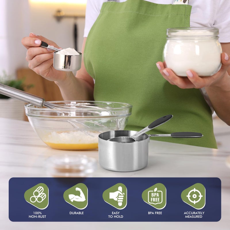 HOTEC 10-PACK Measuring Cups and Spoons Set, Kitchen Gadagets Cooking Baking,Heavy Duty & Dishwasher Safe for Dry and Liquid Ingredients,Black - Image 3
