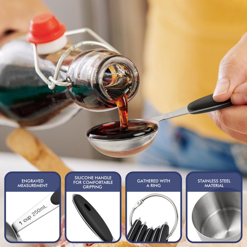 HOTEC 10-PACK Measuring Cups and Spoons Set, Kitchen Gadagets Cooking Baking,Heavy Duty & Dishwasher Safe for Dry and Liquid Ingredients,Black - Image 4