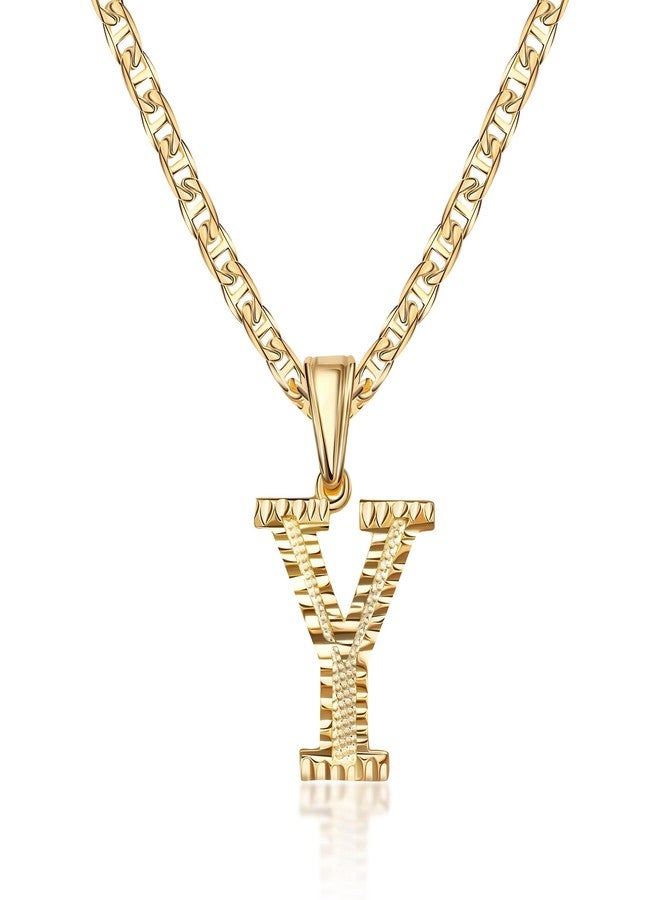 Barzel 18K Gold Plated Initial Necklace with Diamond Cut Initial,18" Chain with 2" Extension, Waterproof, High Polish Finish, Made in Brazil (Y) - Image 1