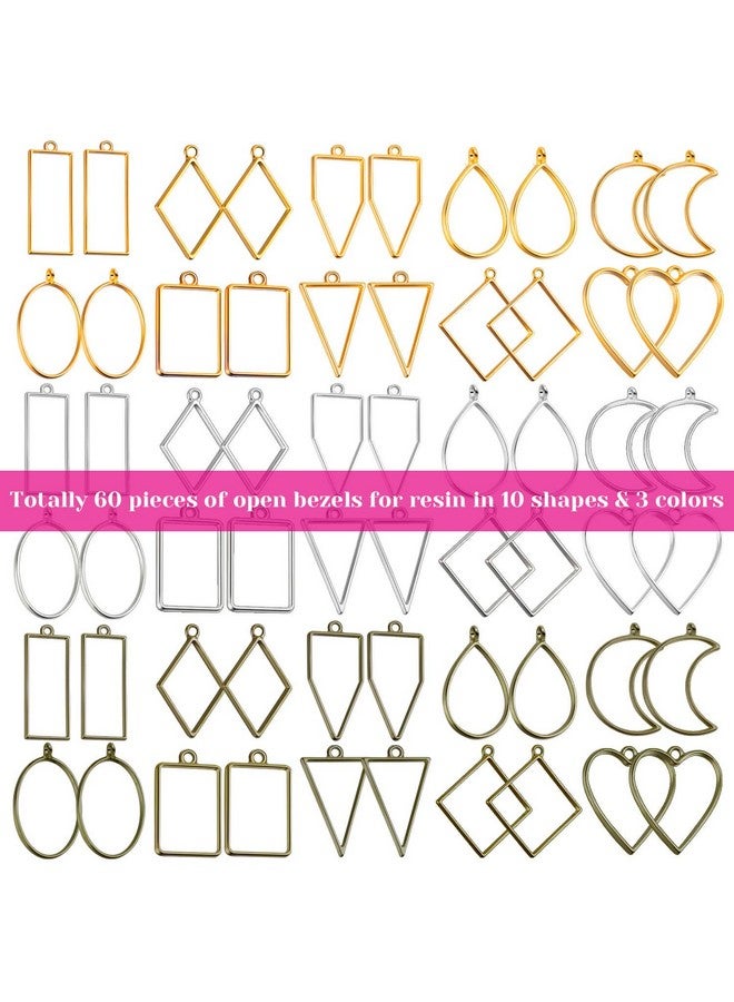 shynek Open Bezels For Resin 60Pcs Hollow Frame Pendants Resin Craft Bezels Jewelry Molds For Resin Casting Necklaces Earrings Making Supplies - Image 3