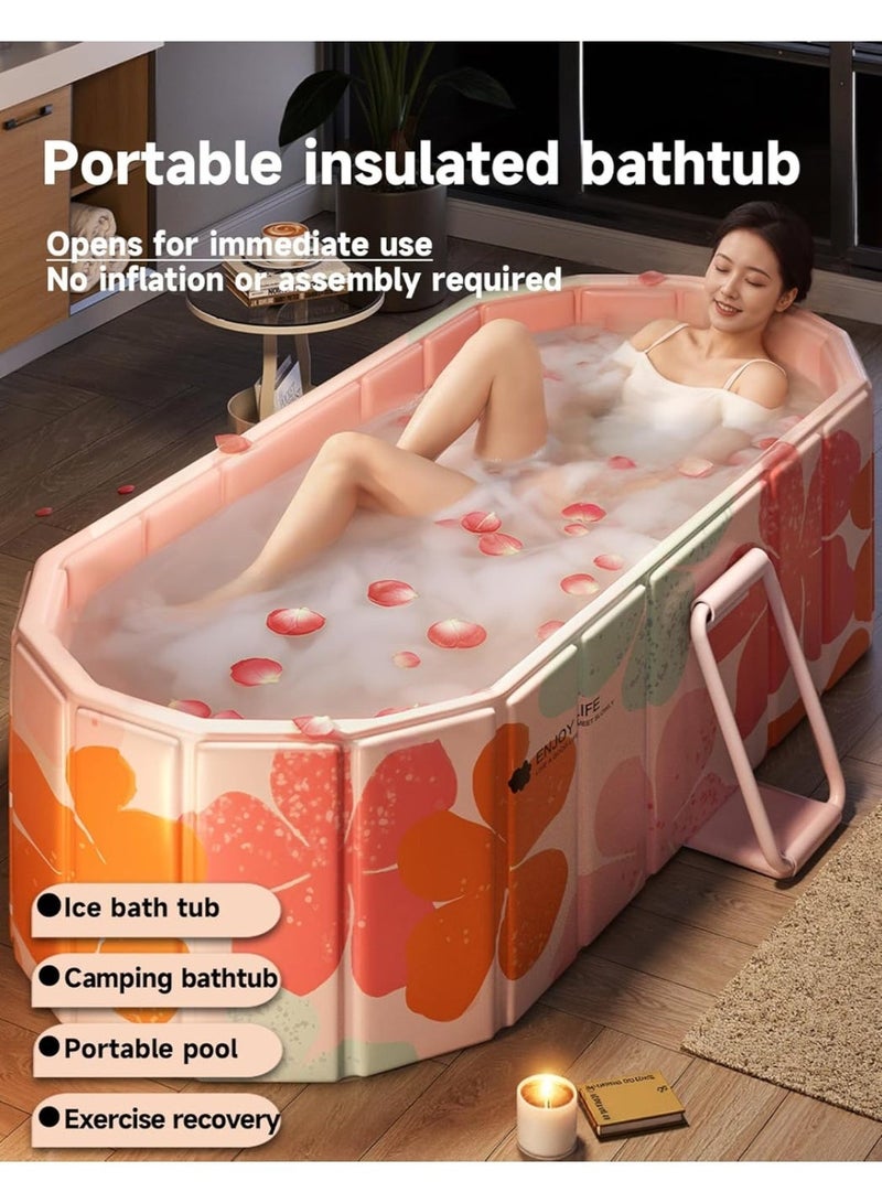 والالا حوض استحمام كبير محمول مقاوم للماء وقابل للطي وغير قابل للنفخ، أحواض استحمام منزلية مطورة، حمام عائلي منفصل مع حوض استحمام داعم للبالغين والأطفال 120 سم - Image 2