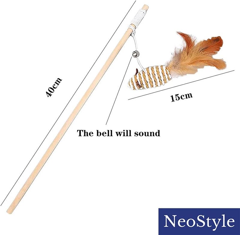 NeoStyle Cat Stick Toy,String Cat Toy,Cat Feather Wand Toy,Cat Interactive Toy,Bell Pole Toy Feather Tease, Cat Toys for Indoor Cats Cat Teaser Cat String Toy (Paper Rope Mouse) - Image 2