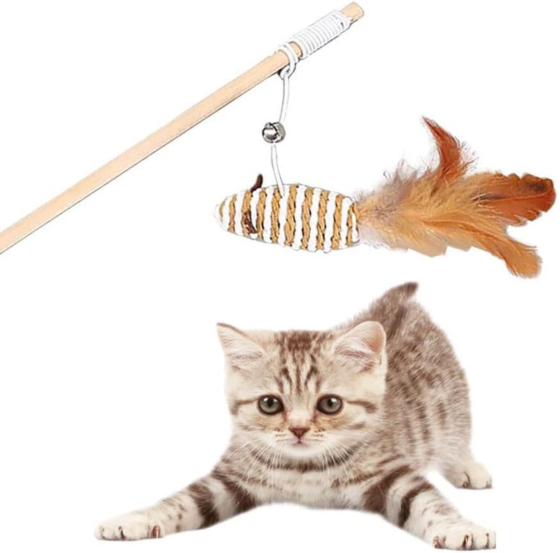 NeoStyle Cat Stick Toy,String Cat Toy,Cat Feather Wand Toy,Cat Interactive Toy,Bell Pole Toy Feather Tease, Cat Toys for Indoor Cats Cat Teaser Cat String Toy (Paper Rope Mouse) - Image 1