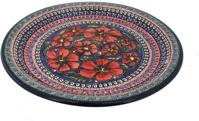 BLUE ROSE POLISH POTTERY JUNGLE FLOWER DINNER PLATE