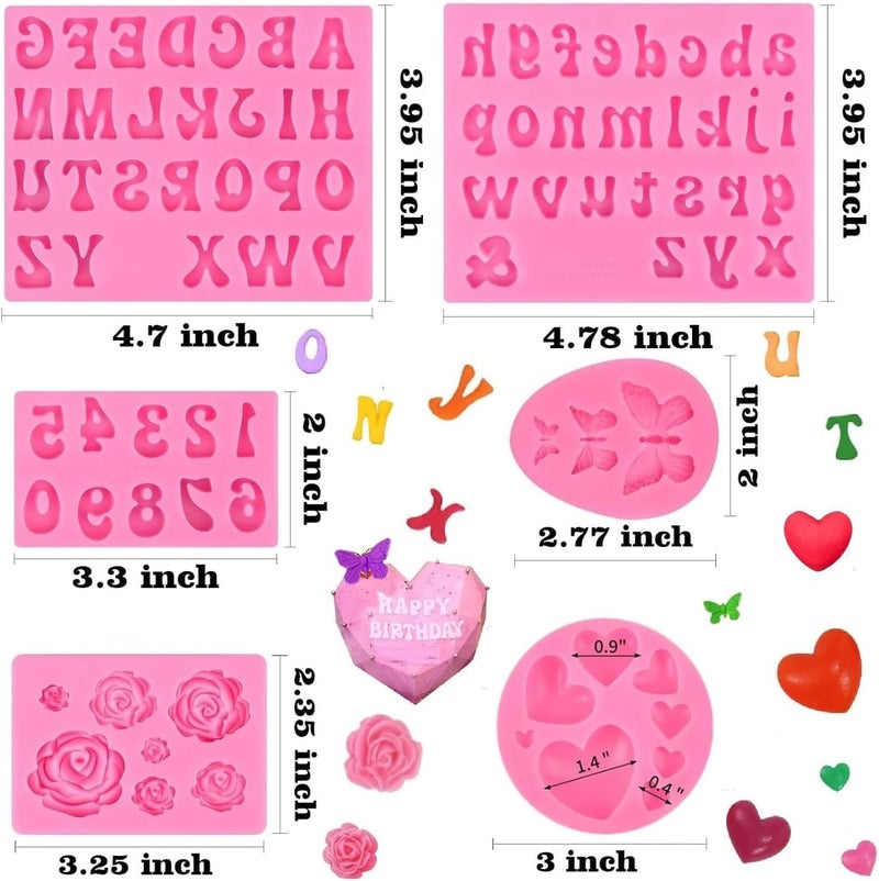 SUNKOOL Letter Silicone Molds Alphabet Mold for Chocolate,6 Pcs Letter Number Flowers Butterfly Heart Shaped Fondant Molds for Making Strawberries,Candy,Gummy Cake Decorating - Image 2