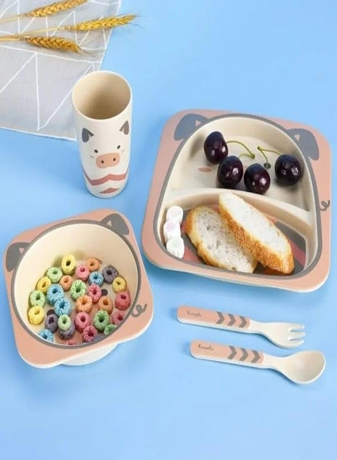 MiRiM Bamboo Fiber Kids Crockery Dining Set - Feeding Set for Babies (Set of 5 Pieces) Random Print - Image 2