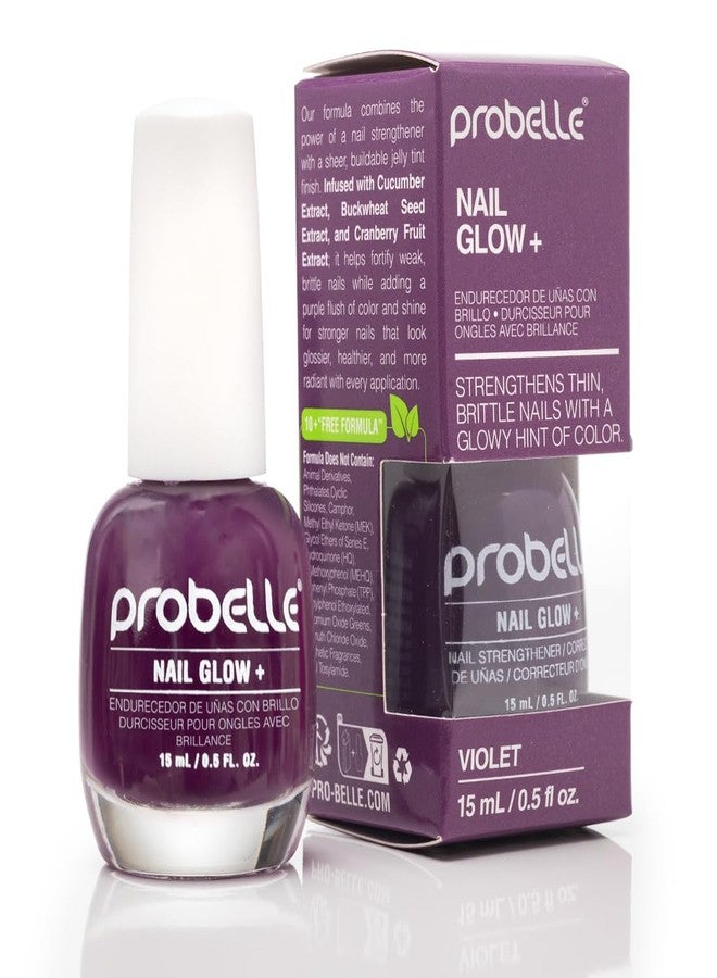 Probelle Nail Glow + Nail Strengthener and Hardener with Sheer Jelly Tint, Hard To Resist Ultra Glowy Nail Shine, Tinted Nails Strengthening Blush for Brittle, Thin, Damaged Nails 0.5 oz (Violet) - Image 1