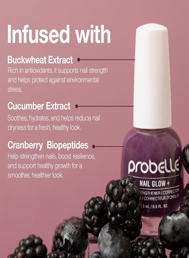 Probelle Nail Glow + Nail Strengthener and Hardener with Sheer Jelly Tint, Hard To Resist Ultra Glowy Nail Shine, Tinted Nails Strengthening Blush for Brittle, Thin, Damaged Nails 0.5 oz (Violet) - Image 3