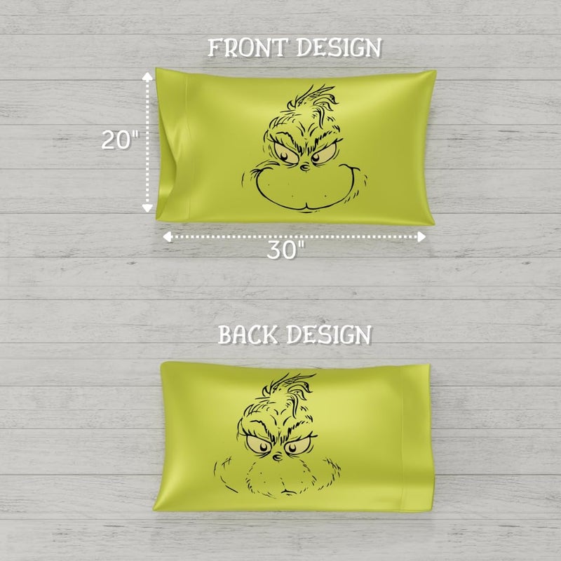 Franco Collectibles Grinch by Dr. Seuss Holiday Beauty Silky Satin Standard Reversible Pillowcase Cover 20x30 for Hair and Skin  (Officially Licensed Product) - Image 5