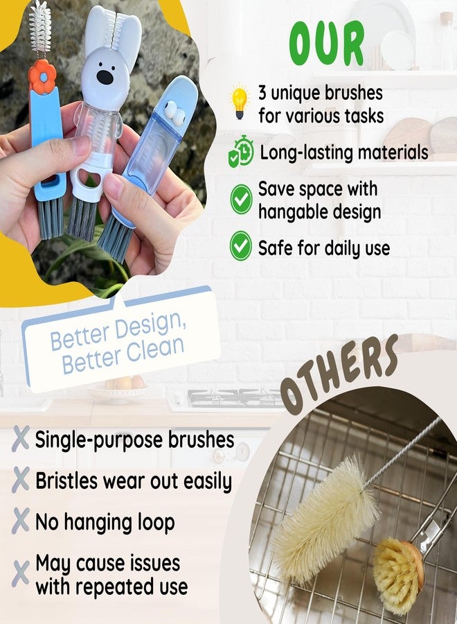 FOLISSE Cup Lid Cleaning Brush, 3 in 1 Cup Cleaner Brush New Multifunctional Lid Cleaner Lid Brush Cleaning Tool Multipurpose Bottle Gap Cleaner Brush Blue - Image 4
