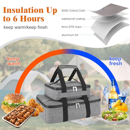 Wakaye Insulated Casserole Carrier for Hot or Cold Food Fits 815 Baking DishThermal Food Carrier Bag Lasagna Lugger Tote for Potluck PartiesPicnicCookoutsLunch Grey2 Pack - Image 3