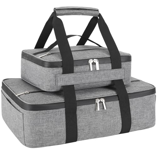 Wakaye Insulated Casserole Carrier for Hot or Cold Food Fits 815 Baking DishThermal Food Carrier Bag Lasagna Lugger Tote for Potluck PartiesPicnicCookoutsLunch Grey2 Pack - Image 1
